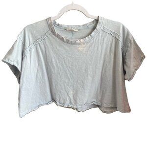 Altar'd State Crop Top Oversized Blue Bleached Distressed Cropped T-Shirt Small